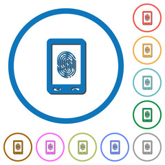 Mobile fingerprint identification icons with shadows and outlines
