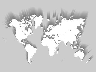 White Vector Map of World. Modern flat design with dropped long shadow isolated on green background.