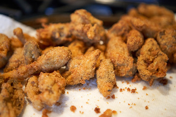 Close up view of mushrooms coated in breadcrumbs