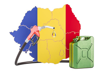 Production and trade of petrol in Romania, concept. 3D rendering