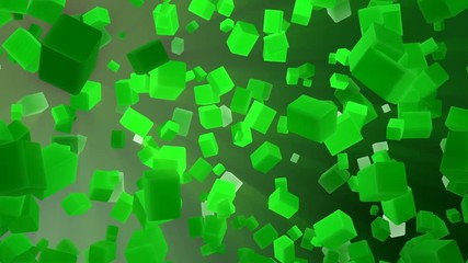 flying green rectangular 3d shape. computer graphics