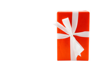 red gift box white ribbon isolated on white background, using for christmas and new year or holiday other.