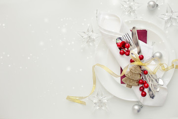 Obraz na płótnie Canvas Christmas table setting. Holiday Decorations