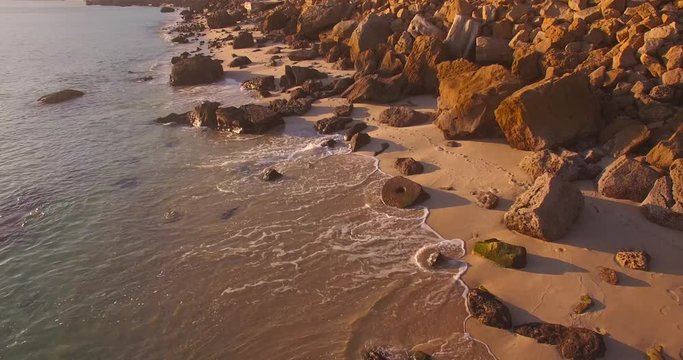 Drone Movement on Beach with rocks