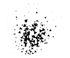 Fototapeta premium Abstract explosion vector black and white background. Burst, blast, star particles, broken glass, big data illustration. Moving broken triangles fragments bomb abstract explosion. Cool grunge shatter