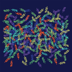 Sale Banner Confetti. Vector Falling Down -10, -20, -30, -40, -50, -70, 90 Banner or Sticker. Holidays Shopping Promotion Ads. Rebate Badge, Price Discount Hipster Sale Banner, Frame or Border