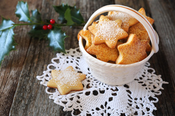 Homemade Christmas cookies and holly