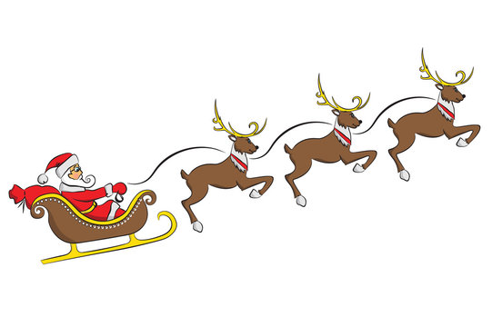 Santa Claus on a sleigh with a deer isolated on white background. Vector
