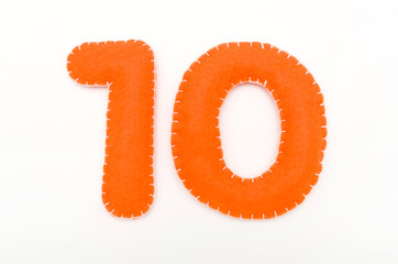 オレンジカラーフェルトの数字 10