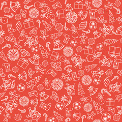 Fototapeta premium Vector seamless background with Christmas and New Year outline s