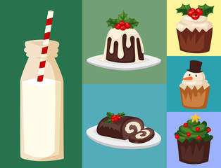 Christmas food and desserts holiday decoration xmas sweet celebration vector traditional festive winter cake homemade dish.