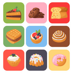 Fototapeta na wymiar Cookie cakes tasty snack delicious chocolate homemade pastry biscuit sweet dessert bakery food vector illustration