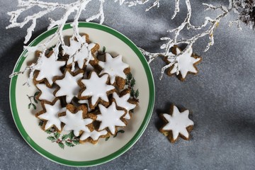 Overhead view of Xmas star cookies