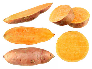 Set of Sweet potato roots isolated on white background