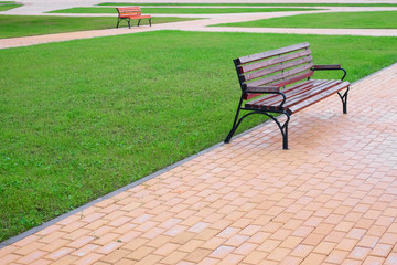 Wooden park bench at a park