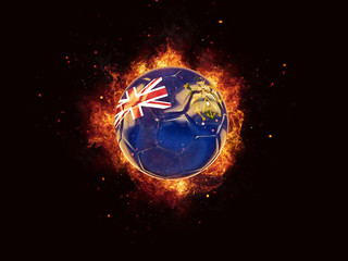 Football in flames with flag of pitcairn islands