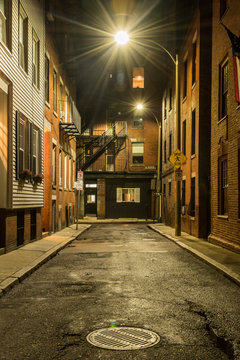 Empty Street At Night In Boston