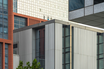 Close-Up of Modern Office Buildings in city of China..