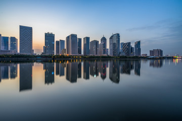Fototapeta na wymiar urban skyline and modern buildings at dusk, cityscape of China.