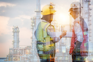 Double exposure concept with workers.