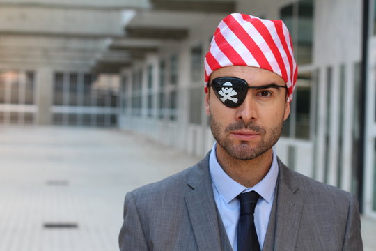 Dishonest worker dressed like a pirate 