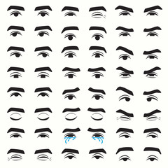 man eyes expressions, set of eyes emotion,  vector  illustration of character feelings