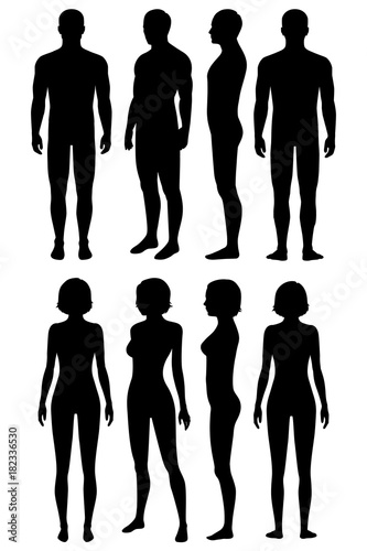 human body anatomy front back side view vector woman and man back side