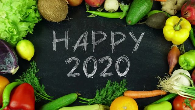Happy 2020 fruit stop motion