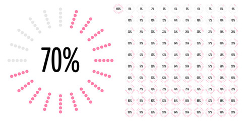 Set of circle percentage diagrams from 0 to 100 ready-to-use for web design, user interface (UI) or infographic - indicator with pink