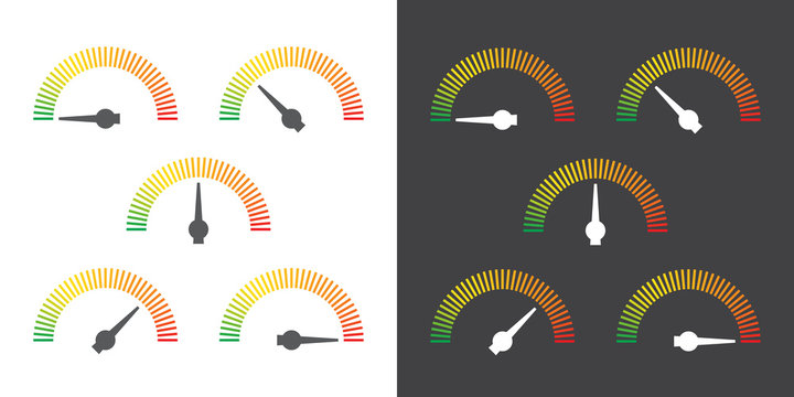 Meter signs infographic gauge element from green to red vector illustration