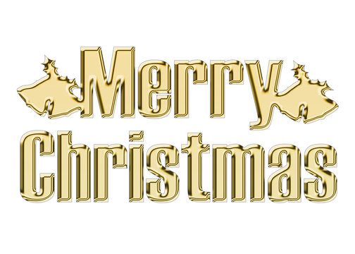 Golden metallic relief-like merry christmas logo, gothic, bell decoration