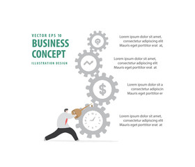 Banner Businessman holding oil to gears meaning repair or solution factor of business  on white background illustration vector. Business concept