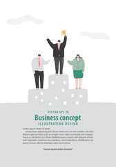 Banner Businessman winner champion on the podium meaning success on white background illustration vector. Business concept.