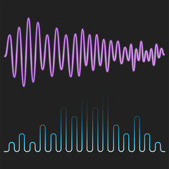 Vector digital music equalizer audio waves design template audio signal visualization signal illustration.