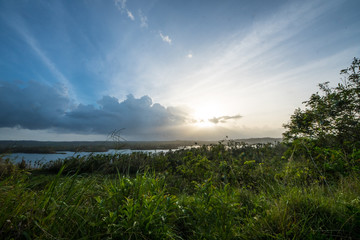 Fototapeta na wymiar Sunset over Lake Guajataca, Puerto Rico
