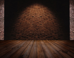 Brick wall and Hardwood floor, light spot on center for background