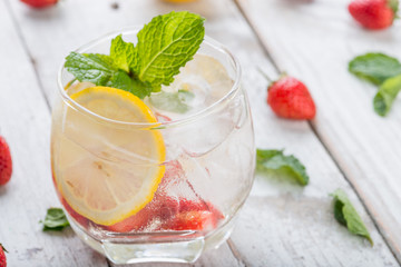 Strawberry juice and lemon soda juice mixed with soda