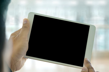 Closeup view  business team working  use Tablet pc using digital to connecting  touching screen