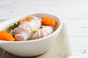 Squid stuffed with minced pork and soup
