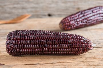 Purple corn on woodbackground
