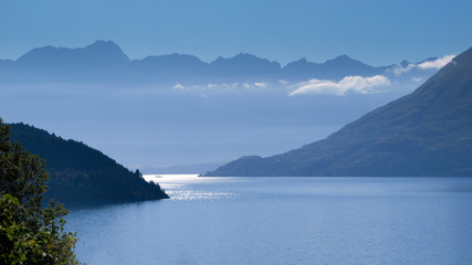 Blue Haze over Lake Wakatipu and Remarkables Mountains