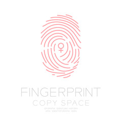 Fingerprint scan set with Female gender symbol concept idea illustration isolated on white background, and Fingerprint text with copy space