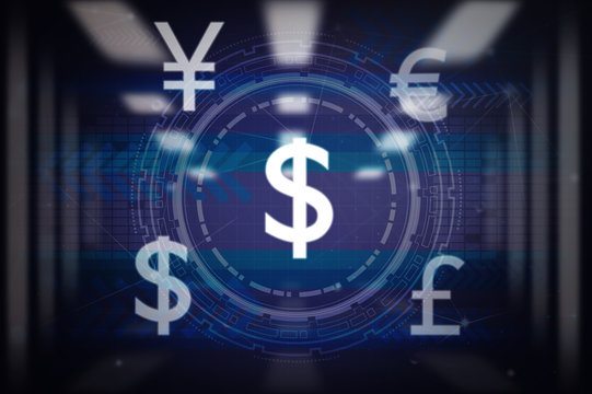 Abstract photo of FINTECH connection over blurred server room background, Showing the cryptocurrency or digital money, Business Technology sceurity Concept.
