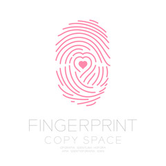 Fingerprint scan set with Love Heart symbol concept idea illustration isolated on dark blue background, and Fingerprint text with copy space