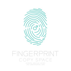 Fingerprint scan set with Male gender symbol concept idea illustration isolated on white background, and Fingerprint text with copy space