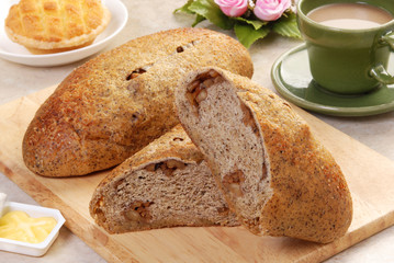 Walnut bread on a cutting board 