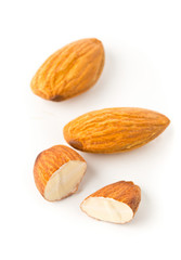 Macro of full and halfed shelled almond kernels