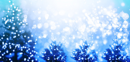 Illuminated Christmas trees in a snowy night