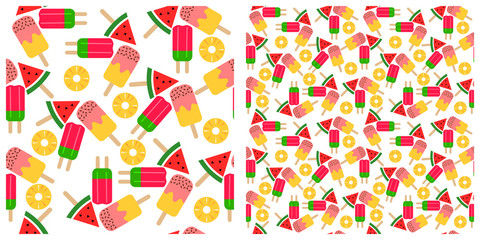 Colorful tropical fruits and ice creams seamless pattern