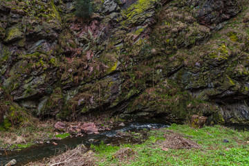 Rocks in park Divoka Sarka in Prague, spring time.